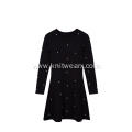 Women's Knitted Crew-Neck Crystal button Midi Party Dress